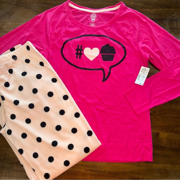 SO Other - SO Intimates Pink I Love Cupcakes Long Sleeve Shirt & Fleece Pant Set Pajama L